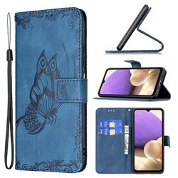 Binfen Color Imprint Vivid Butterfly Leather Wallet Case for Samsung Galaxy A32 5G - Blue