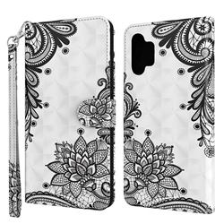 Black Lace Flower 3D Painted Leather Wallet Case for Samsung Galaxy A32 5G
