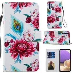 Peacock Flower Smooth Leather Phone Wallet Case for Samsung Galaxy A32 5G