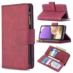 Binfen Color BF02 Sensory Buckle Zipper Multifunction Leather Phone Wallet for Samsung Galaxy A32 5G - Red Wine