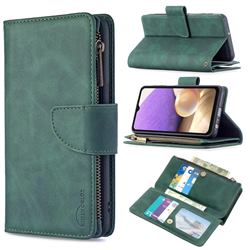 Binfen Color BF02 Sensory Buckle Zipper Multifunction Leather Phone Wallet for Samsung Galaxy A32 5G - Dark Green