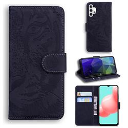Intricate Embossing Tiger Face Leather Wallet Case for Samsung Galaxy A32 5G - Black