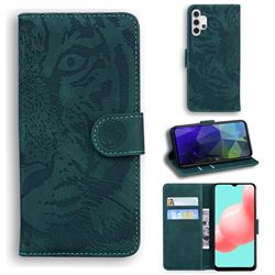 Intricate Embossing Tiger Face Leather Wallet Case for Samsung Galaxy A32 5G - Green