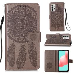 Embossing Dream Catcher Mandala Flower Leather Wallet Case for Samsung Galaxy A32 5G - Gray
