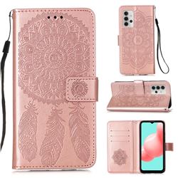 Embossing Dream Catcher Mandala Flower Leather Wallet Case for Samsung Galaxy A32 5G - Rose Gold