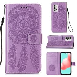 Embossing Dream Catcher Mandala Flower Leather Wallet Case for Samsung Galaxy A32 5G - Purple