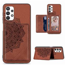 Mandala Flower Cloth Multifunction Stand Card Leather Phone Case for Samsung Galaxy A32 5G - Brown