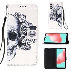 Skull Flower 3D Painted Leather Wallet Case for Samsung Galaxy A32 5G