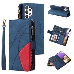 Luxury Two-color Stitching Multi-function Zipper Leather Wallet Case Cover for Samsung Galaxy A32 5G - Blue