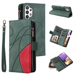 Luxury Two-color Stitching Multi-function Zipper Leather Wallet Case Cover for Samsung Galaxy A32 5G - Green