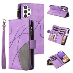 Luxury Two-color Stitching Multi-function Zipper Leather Wallet Case Cover for Samsung Galaxy A32 5G - Purple
