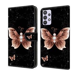 Black Diamond Butterfly Crystal PU Leather Protective Wallet Case Cover for Samsung Galaxy A32 5G