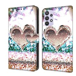 Pink Diamond Heart Crystal PU Leather Protective Wallet Case Cover for Samsung Galaxy A32 5G