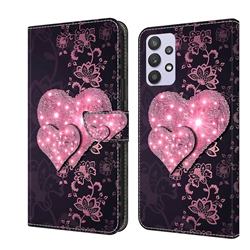 Lace Heart Crystal PU Leather Protective Wallet Case Cover for Samsung Galaxy A32 5G
