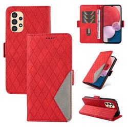Grid Pattern Splicing Protective Wallet Case Cover for Samsung Galaxy A32 5G - Red