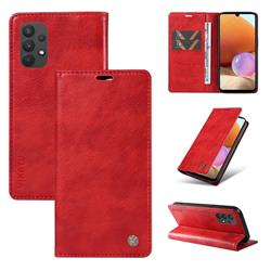 YIKATU Litchi Card Magnetic Automatic Suction Leather Flip Cover for Samsung Galaxy A32 5G - Bright Red