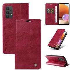YIKATU Litchi Card Magnetic Automatic Suction Leather Flip Cover for Samsung Galaxy A32 5G - Wine Red