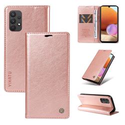 YIKATU Litchi Card Magnetic Automatic Suction Leather Flip Cover for Samsung Galaxy A32 5G - Rose Gold