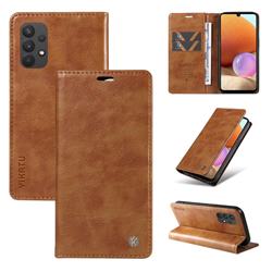 YIKATU Litchi Card Magnetic Automatic Suction Leather Flip Cover for Samsung Galaxy A32 5G - Brown