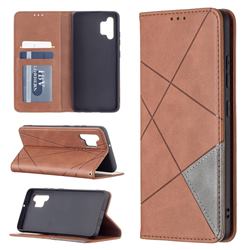 Prismatic Slim Magnetic Sucking Stitching Wallet Flip Cover for Samsung Galaxy A32 4G - Brown