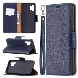 Classic Luxury Litchi Leather Phone Wallet Case for Samsung Galaxy A32 4G - Blue