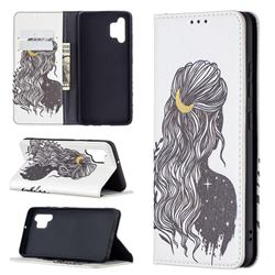 Girl with Long Hair Slim Magnetic Attraction Wallet Flip Cover for Samsung Galaxy A32 4G