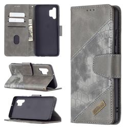 BinfenColor BF04 Color Block Stitching Crocodile Leather Case Cover for Samsung Galaxy A32 4G - Gray
