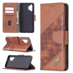 BinfenColor BF04 Color Block Stitching Crocodile Leather Case Cover for Samsung Galaxy A32 4G - Brown