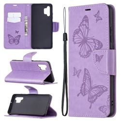 Embossing Double Butterfly Leather Wallet Case for Samsung Galaxy A32 4G - Purple