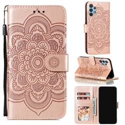 Intricate Embossing Datura Solar Leather Wallet Case for Samsung Galaxy A32 4G - Rose Gold