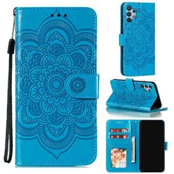 Intricate Embossing Datura Solar Leather Wallet Case for Samsung Galaxy A32 4G - Blue
