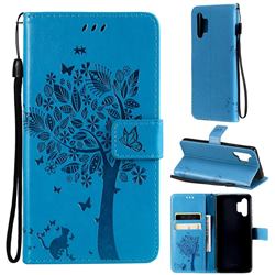 Embossing Butterfly Tree Leather Wallet Case for Samsung Galaxy A32 4G - Blue