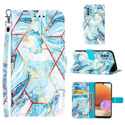 Lake Blue Stitching Color Marble Leather Wallet Case for Samsung Galaxy A32 4G