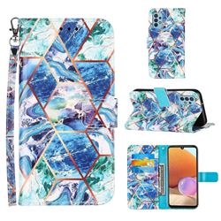 Green and Blue Stitching Color Marble Leather Wallet Case for Samsung Galaxy A32 4G