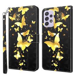 Golden Butterfly 3D Painted Leather Wallet Case for Samsung Galaxy A32 4G