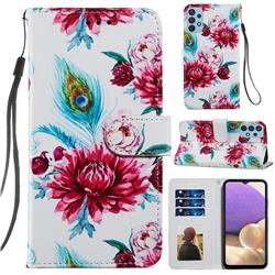 Peacock Flower Smooth Leather Phone Wallet Case for Samsung Galaxy A32 4G