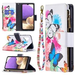 Vivid Flying Butterflies Binfen Color BF03 Retro Zipper Leather Wallet Phone Case for Samsung Galaxy A32 4G