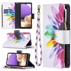 Seven-color Flowers Binfen Color BF03 Retro Zipper Leather Wallet Phone Case for Samsung Galaxy A32 4G