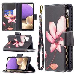 Lotus Flower Binfen Color BF03 Retro Zipper Leather Wallet Phone Case for Samsung Galaxy A32 4G