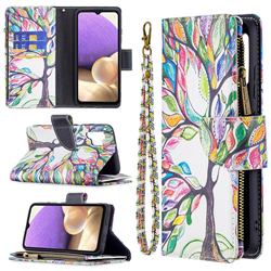 The Tree of Life Binfen Color BF03 Retro Zipper Leather Wallet Phone Case for Samsung Galaxy A32 4G