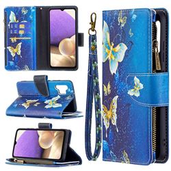 Golden Butterflies Binfen Color BF03 Retro Zipper Leather Wallet Phone Case for Samsung Galaxy A32 4G