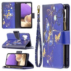Purple Butterfly Binfen Color BF03 Retro Zipper Leather Wallet Phone Case for Samsung Galaxy A32 4G