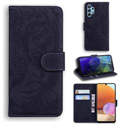 Intricate Embossing Tiger Face Leather Wallet Case for Samsung Galaxy A32 4G - Black