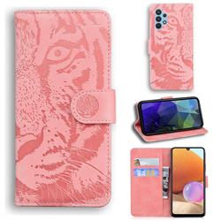 Intricate Embossing Tiger Face Leather Wallet Case for Samsung Galaxy A32 4G - Pink