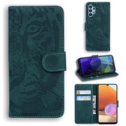 Intricate Embossing Tiger Face Leather Wallet Case for Samsung Galaxy A32 4G - Green