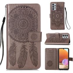 Embossing Dream Catcher Mandala Flower Leather Wallet Case for Samsung Galaxy A32 4G - Gray