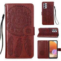 Embossing Dream Catcher Mandala Flower Leather Wallet Case for Samsung Galaxy A32 4G - Brown