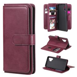 Multi-function Ten Card Slots and Photo Frame PU Leather Wallet Phone Case Cover for Samsung Galaxy A32 4G - Claret