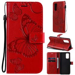Embossing 3D Butterfly Leather Wallet Case for Samsung Galaxy A32 4G - Red