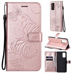 Embossing 3D Butterfly Leather Wallet Case for Samsung Galaxy A32 4G - Rose Gold